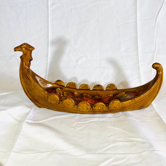 Large vintage 1960s Ceramic Art Pottery Viking Ship Ashtray Dish - Picture 6 of 9